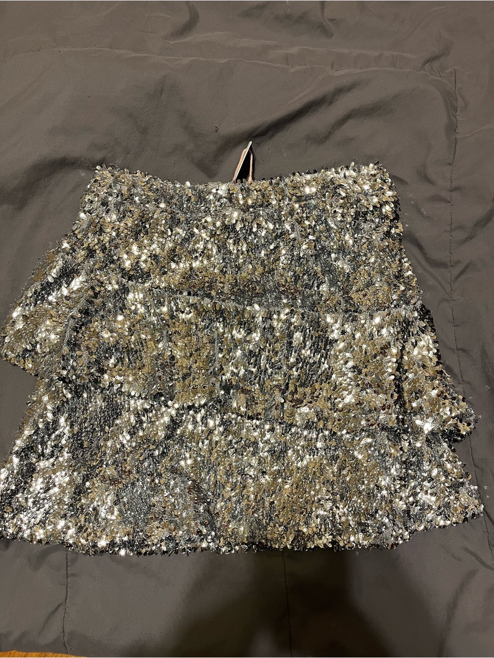 Sequined Tiered Mini Skirt - Silver & Gold